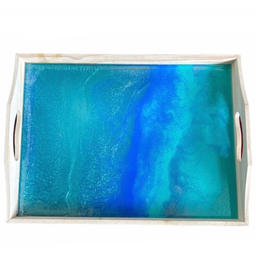 Table tray wooden with resin